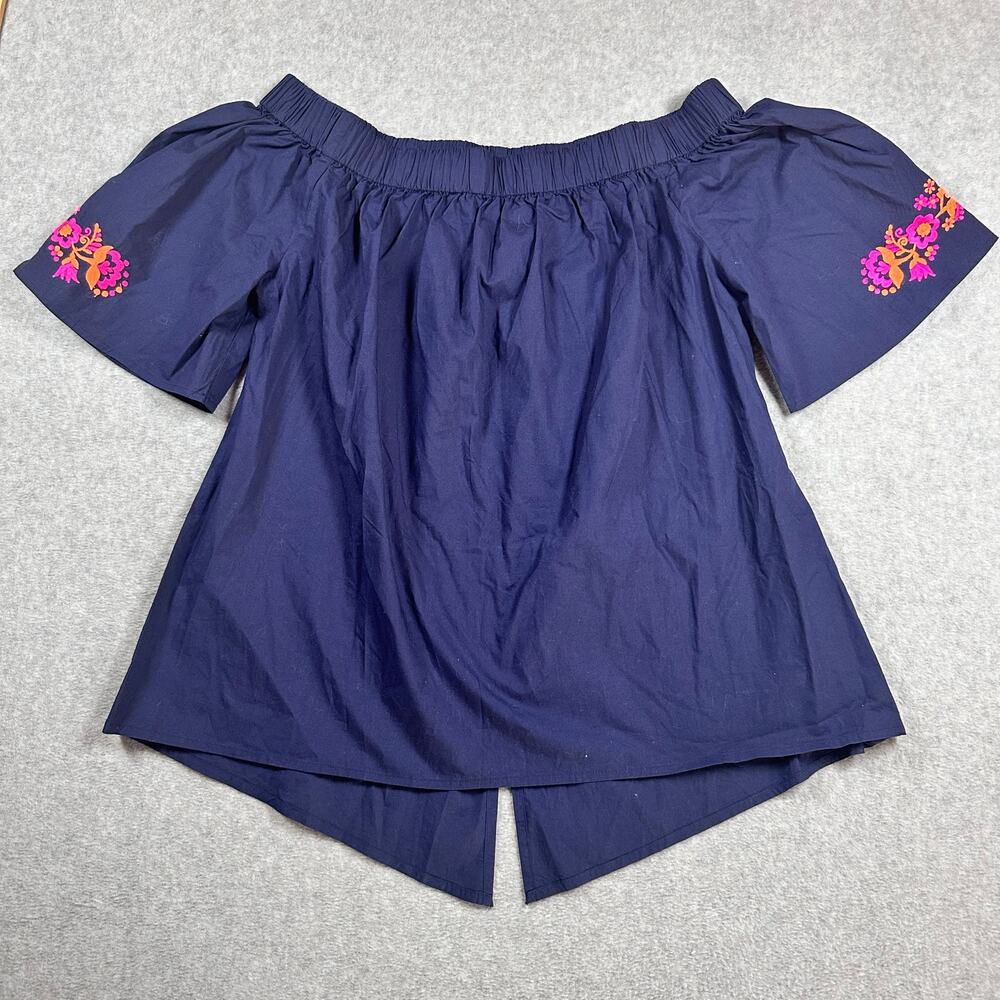 Suzanne Nilsson Embroidered Off Shoulder Blouse Navy Medium